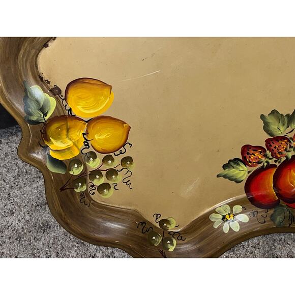 NASHCO Tole Hand-Painted Toleware Tray Fruit Flowers Large  27" x 20” - Picture 8 of 15